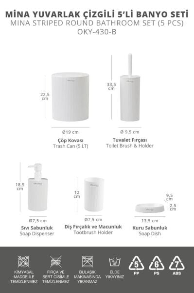 Okyanus Home Mina Beyaz 5'li Banyo Seti