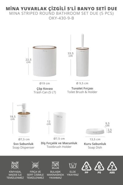 Okyanus Home Mina Beyaz Due 5'li Banyo Seti