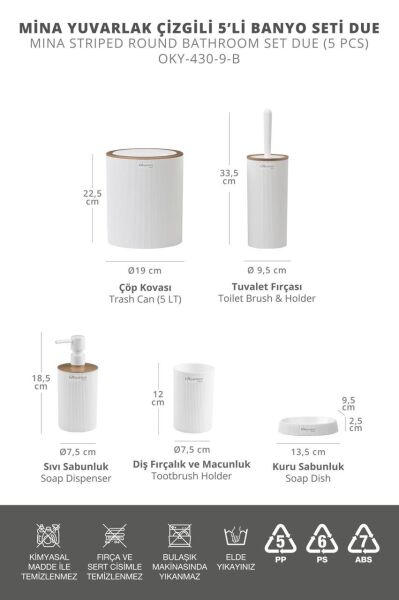 Okyanus Home Mina Beyaz Due 5'li Banyo Seti