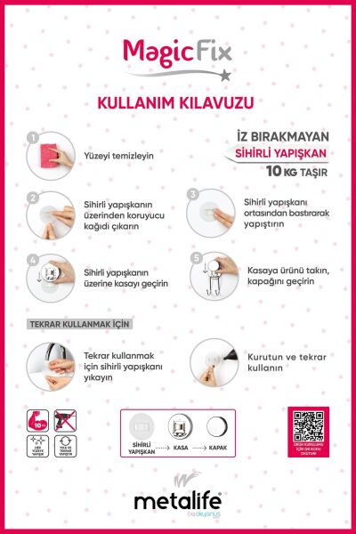 Okyanus Home Ahşap Desenli Magic Fix Sihirli Yapışkan Krom 5'li Askı