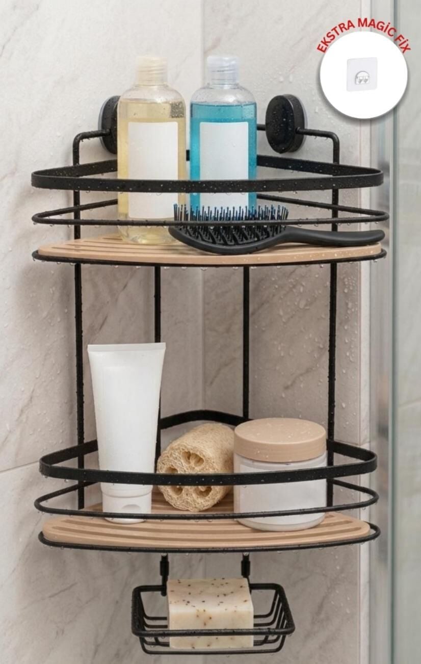 Okyanus Home Siyah Due İki Katlı Üçgen Şampuanlık & Sabunluk 21 cm
