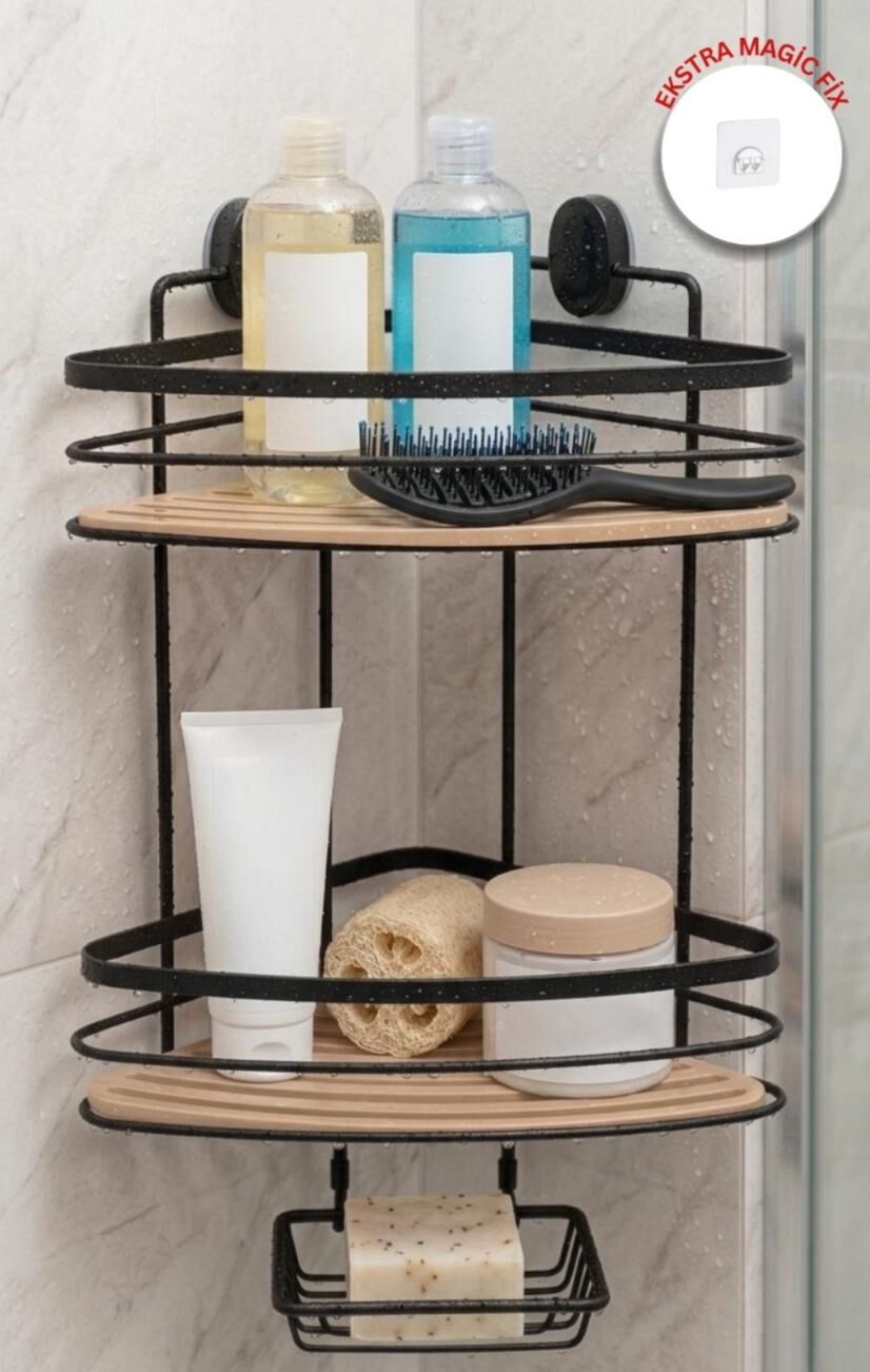 Okyanus Home Siyah Due İki Katlı Üçgen Şampuanlık & Sabunluk 21 cm