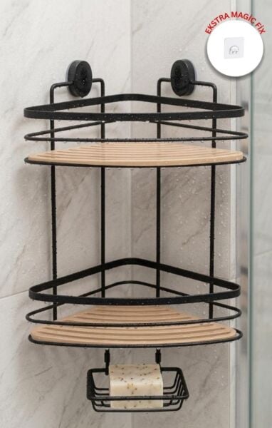 Okyanus Home Siyah Due İki Katlı Üçgen Şampuanlık & Sabunluk 21 cm