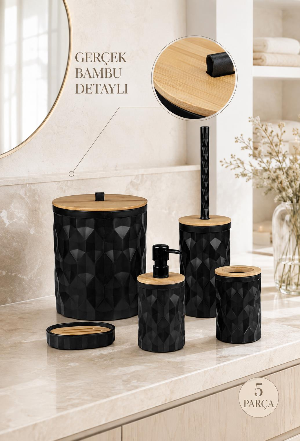 Okyanus Home Siyah Diamond Gerçek Bambu Banyo Seti
