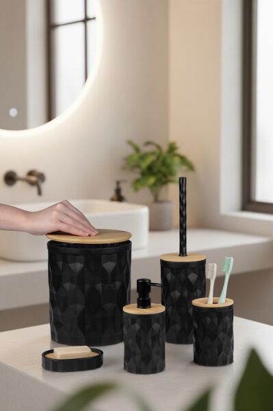 Okyanus Home Siyah Diamond Gerçek Bambu Banyo Seti
