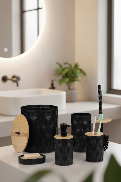 Okyanus Home Siyah Diamond Gerçek Bambu Banyo Seti