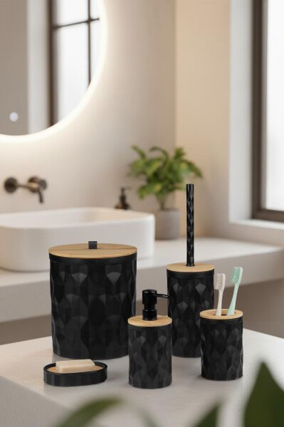 Okyanus Home Siyah Diamond Gerçek Bambu Banyo Seti