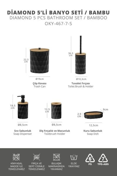 Okyanus Home Siyah Diamond Gerçek Bambu Banyo Seti