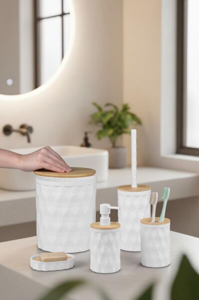 Okyanus Home Beyaz Diamond Gerçek Bambu Banyo Seti