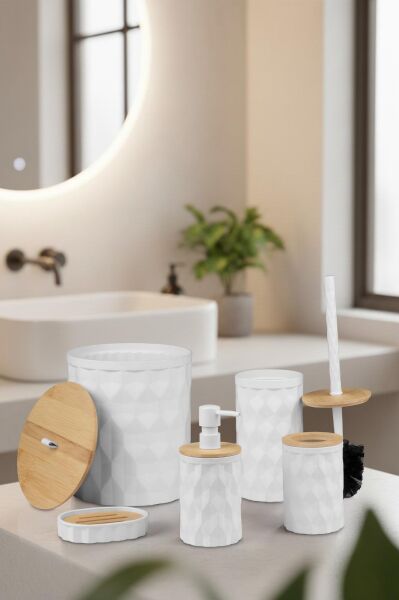 Okyanus Home Beyaz Diamond Gerçek Bambu Banyo Seti