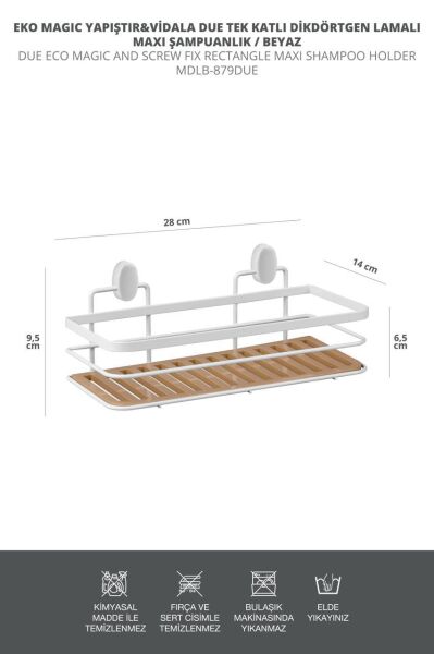 Okyanus Home Eko Magic Yapıştır&Vidala Beyaz Due 2 ADET Dikdörtgen Lamalı Maxi Şampuanlık 13 X 30 cm