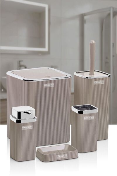 Okyanus Home Stella Vizon Kromlu Çizgili Kare 5'li Banyo Seti