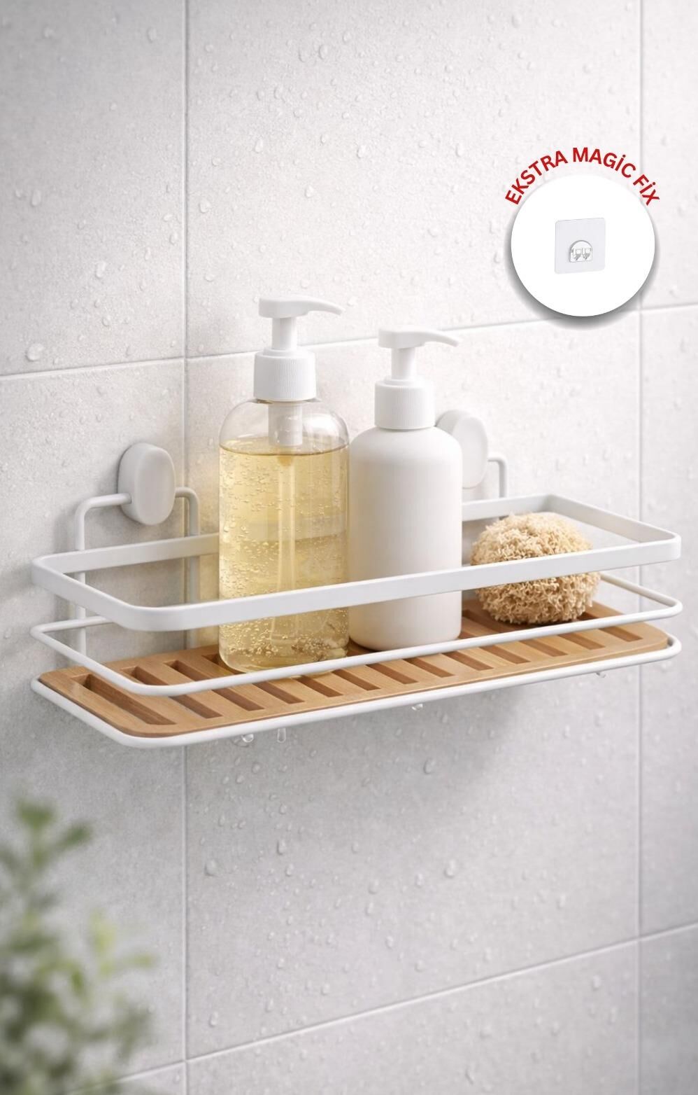 Okyanus Home Eko Magic Yapıştır&Vidala Beyaz Due Dikdörtgen Lamalı Maxi Şampuanlık  13 X 30 cm