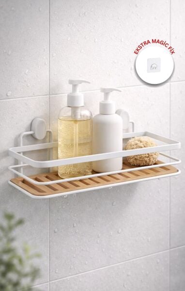 Okyanus Home Eko Magic Yapıştır&Vidala Beyaz Due Dikdörtgen Lamalı Maxi Şampuanlık  13 X 30 cm
