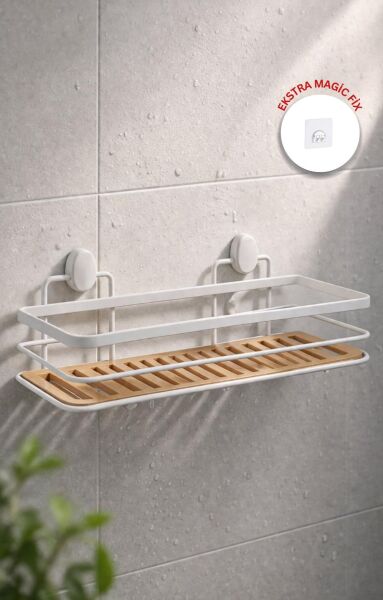 Okyanus Home Eko Magic Yapıştır&Vidala Beyaz Due Dikdörtgen Lamalı Maxi Şampuanlık  13 X 30 cm