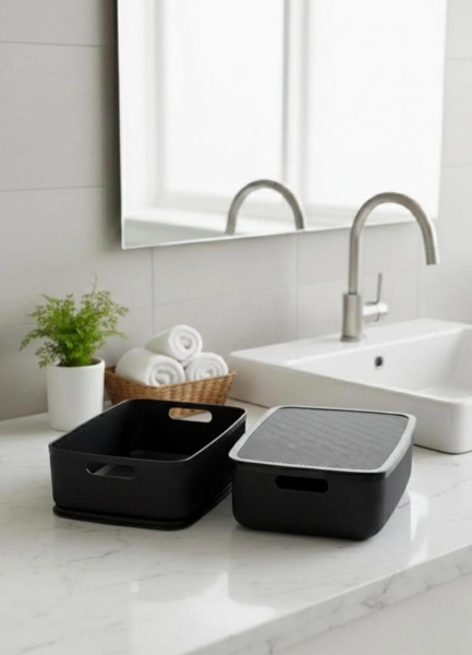 Okyanus Home Linea Smart Box Siyah 4,5 Lt 2 Adet Kapaklı Çok Amaçlı Saklama Kutusu