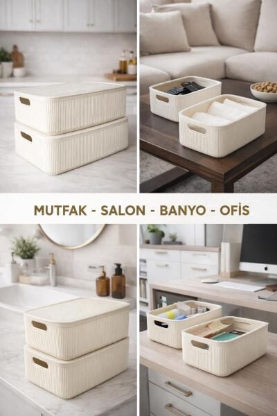 Okyanus Home Linea Smart Box Beyaz 4,5 Lt 2 Adet Kapaklı Çok Amaçlı Saklama Kutusu