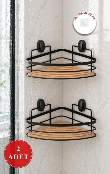 Okyanus Home Eko Magic Yapıştır&Vidala 2 ADET  Due Tek Katlı Üçgen Lamalı Şampuanlık 21 cm / Siyah