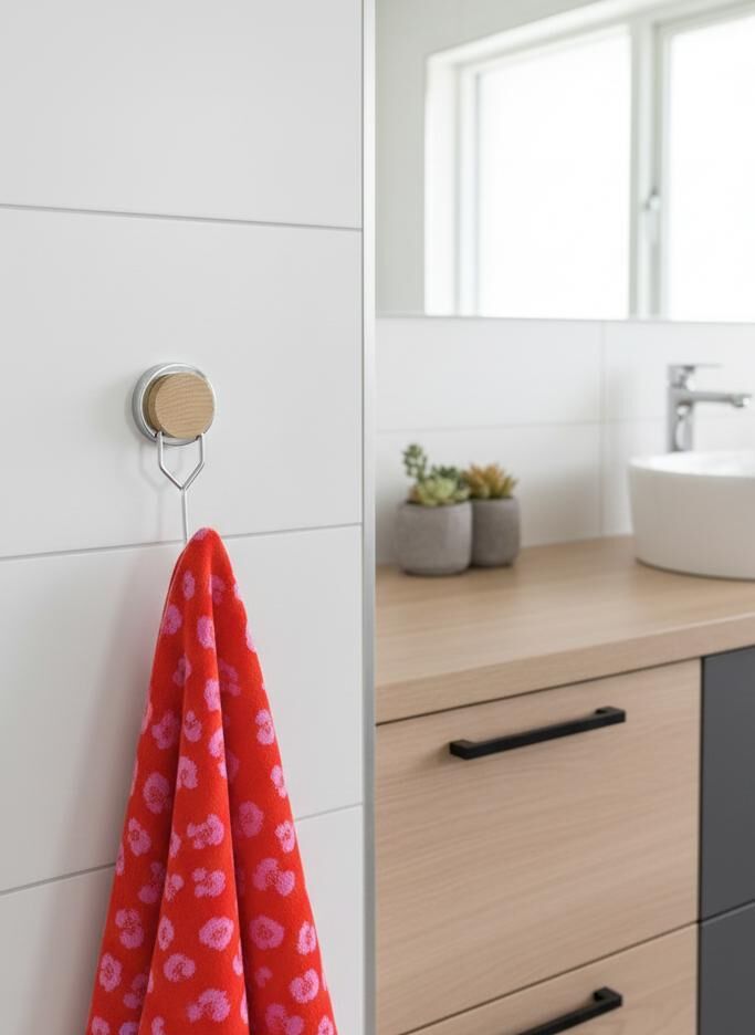 Okyanus Home Ahşap Desenli Magic Fix Sihirli Yapışkan Krom Tekli Askı