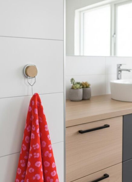 Okyanus Home Ahşap Desenli Magic Fix Sihirli Yapışkan Krom Tekli Askı