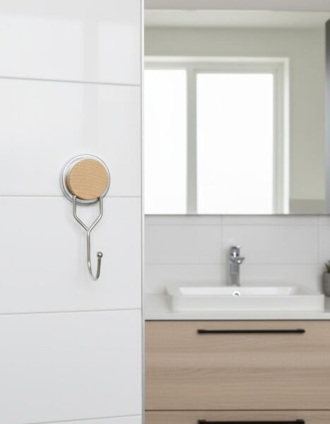 Okyanus Home Ahşap Desenli Magic Fix Sihirli Yapışkan Krom Tekli Askı
