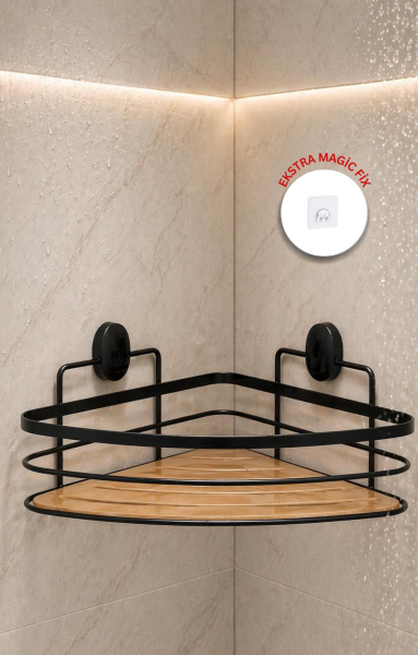Okyanus Home Eko Magic Yapıştır&Vidala Due Tek Katlı Üçgen Lamalı Şampuanlık 21 cm / Siyah