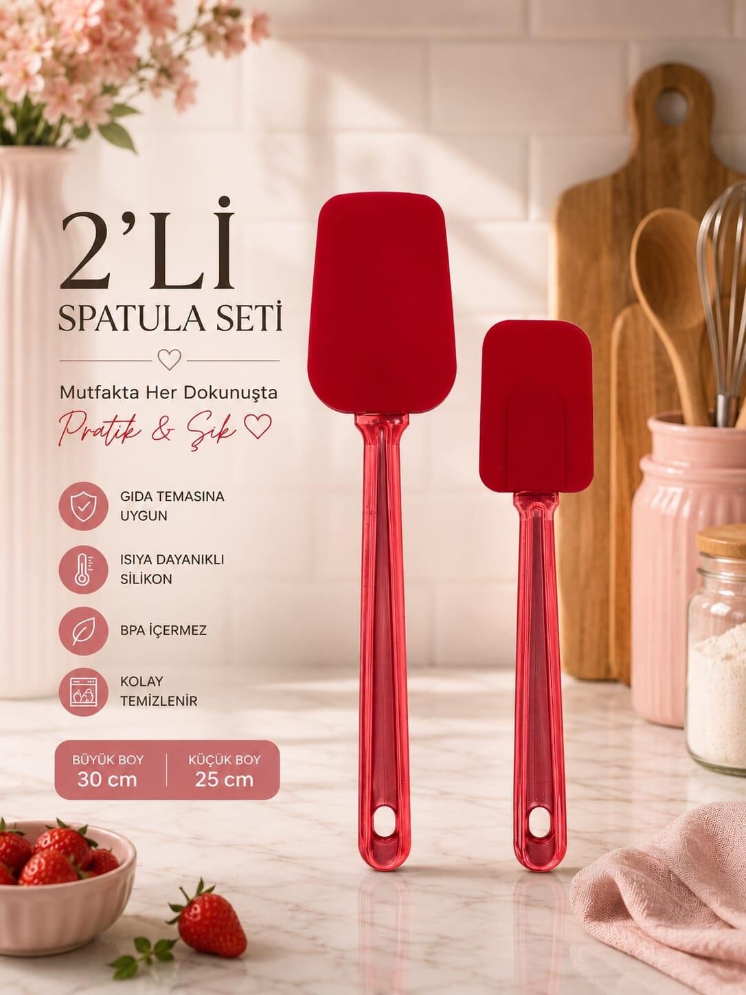 Okyanus Home 2'li Silikon Spatula Seti Kırmızı