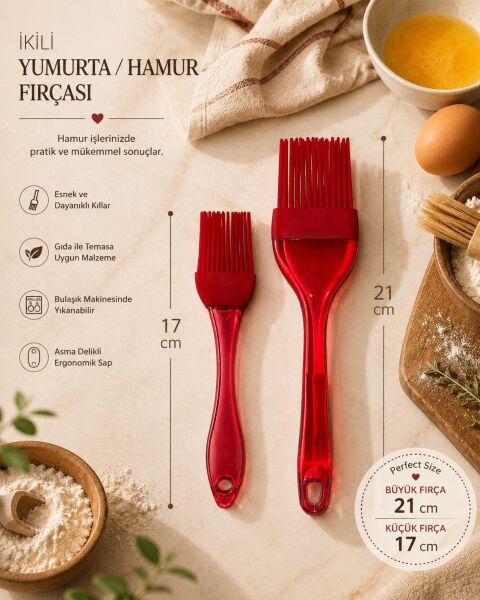 Okyanus Home 2 'li  Silikon Yumurta ve Sos Fırçası Kırmızı