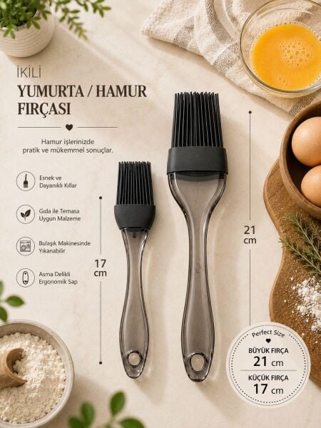 Okyanus Home 2 'li  Silikon Yumurta ve Sos Fırçası Siyah