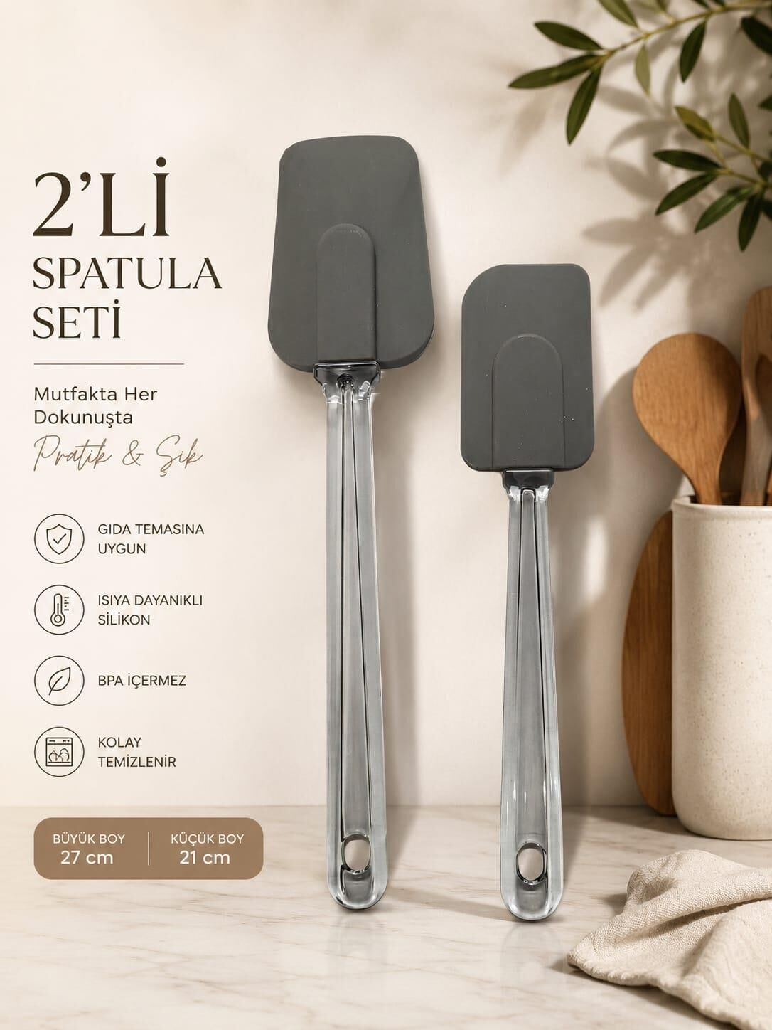 Okyanus Home 2'li Silikon Spatula Seti Antrasit