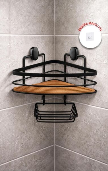Okyanus Home Siyah Tek Katlı Üçgen Şampuanlık & Sabunluk 21 cm