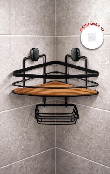 Okyanus Home Siyah Tek Katlı Üçgen Şampuanlık & Sabunluk 21 cm