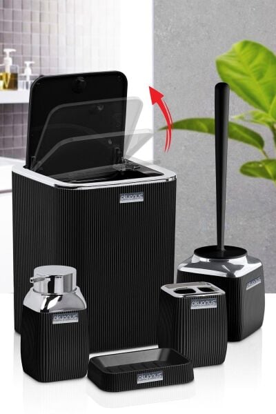 Okyanus Home Siyah Çizgili Krom 5'li Banyo Seti