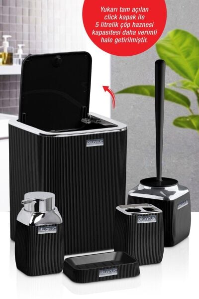 Okyanus Home Siyah Çizgili Krom 5'li Banyo Seti