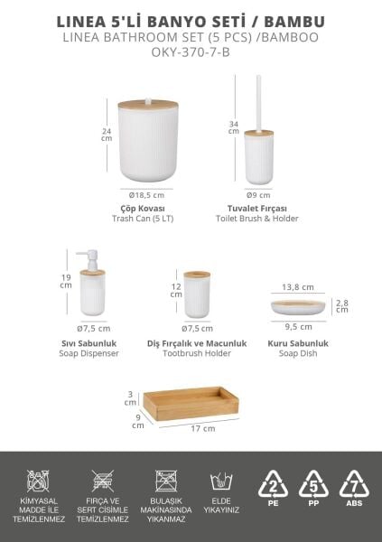 Okyanus Home Linea Beyaz Gerçek Bambu Detaylı  6 Parça Tepsili Banyo Seti