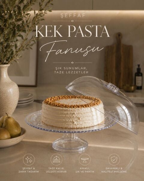 Okyanus Home Mika Kristal Görünümlü Ayaklı Kek - Pasta Fanusu 29 cm