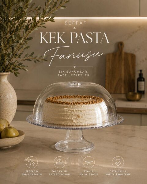 Okyanus Home Mika Kristal Görünümlü Ayaklı Kek - Pasta Fanusu 29 cm