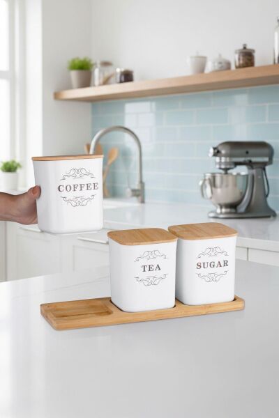 Okyanus Home 3'lü Çay Kahve Şeker Kutusu Bambu Tepsili- 900ML