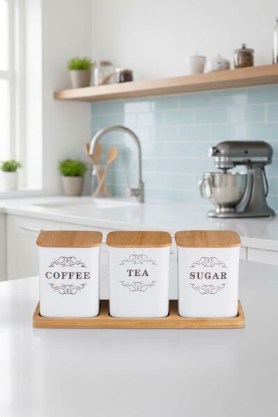 Okyanus Home 3'lü Çay Kahve Şeker Kutusu Bambu Tepsili- 900ML