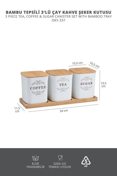 Okyanus Home 3'lü Çay Kahve Şeker Kutusu Bambu Tepsili- 900ML