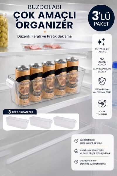 Okyanus Home 3 Adet Kapaksız Mini Buzdolabı Organizeri ve Saklama Kabı NO:2 2000ML
