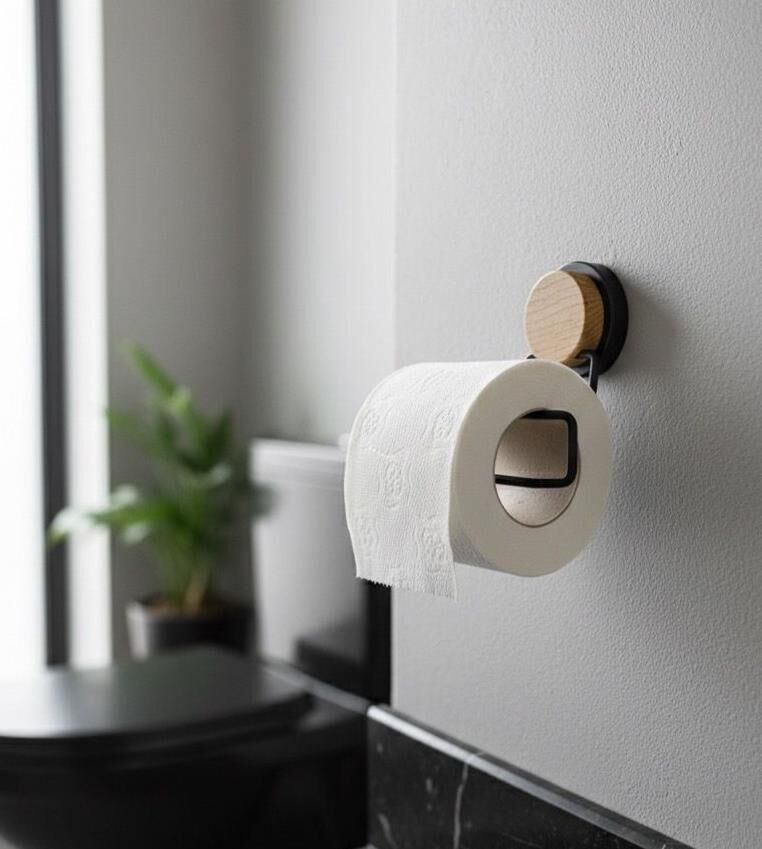 Okyanus Home Ahşap Desenli Magic Fix Sihirli Yapışkan Siyah Lux WC Kağıtlık MGS-708W