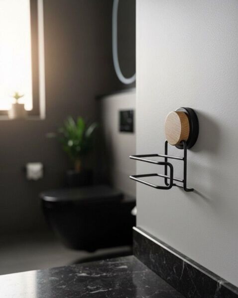 Okyanus Home Ahşap Desenli Magic Fix Sihirli Yapışkan Siyah Lux WC Kağıtlık MGS-708W