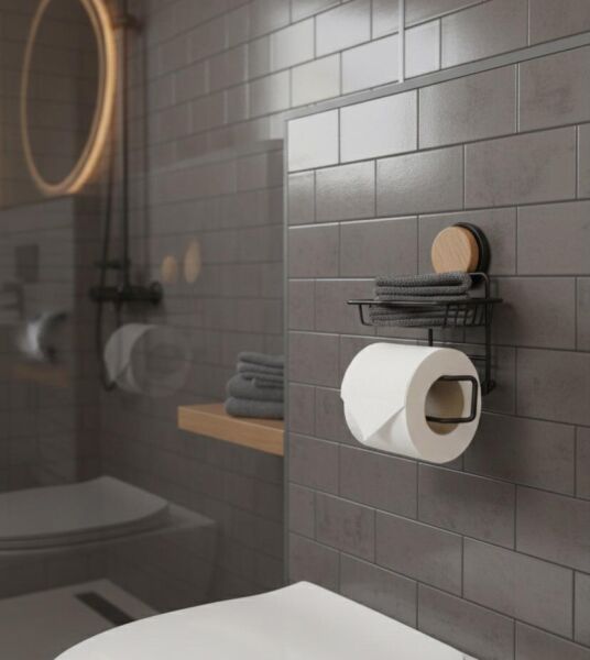 Okyanus Home Ahşap Desenli Magic Fix Sihirli Yapışkan Siyah Yedekli WC Kağıtlık MGS-714W