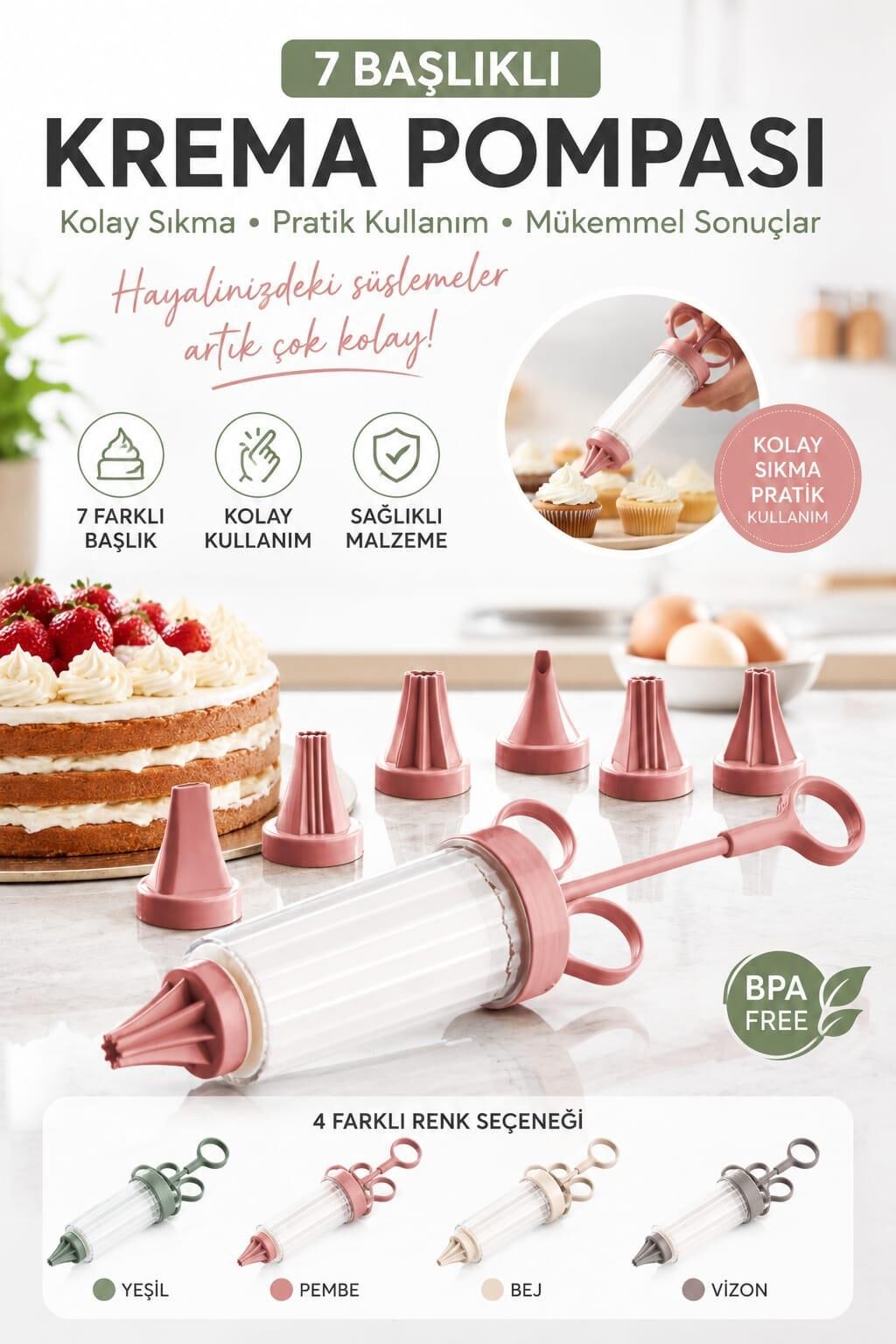 Okyanus Home 7 Başlıklı Krema  Pompası - Kek Pasta Süsleme Aparatı