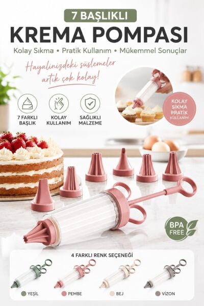 Okyanus Home 7 Başlıklı Krema  Pompası - Kek Pasta Süsleme Aparatı