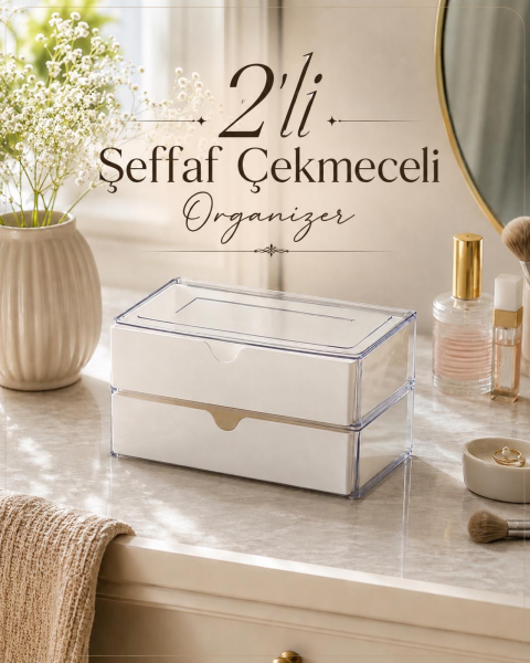 Okyanus Home Şeffaf 2 Katlı Düzenleyici Çekmeceli  Organizer