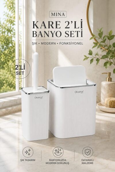 Okyanus Home Mina Beyaz - Krom Kare 2'li Banyo Seti