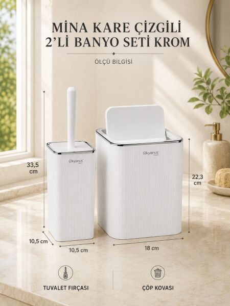 Okyanus Home Mina Beyaz - Krom Kare 2'li Banyo Seti