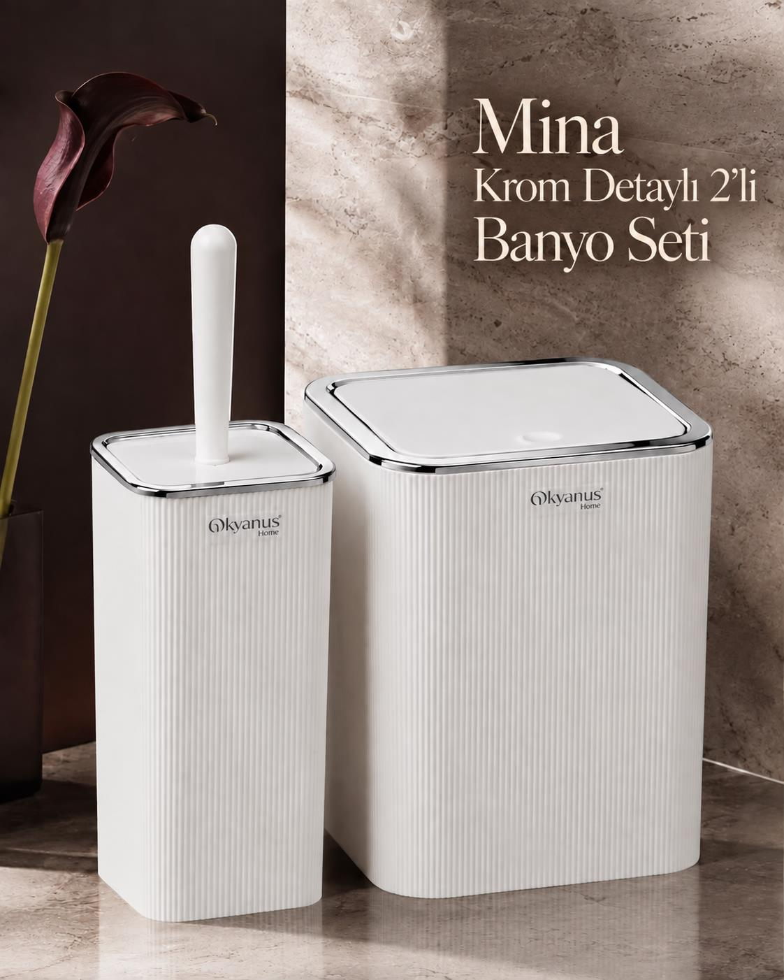 Okyanus Home Mina Beyaz - Krom Kare 2'li Banyo Seti